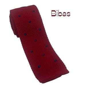 Bibas Red Blue Polka Dot Knit Square Skinny Necktie